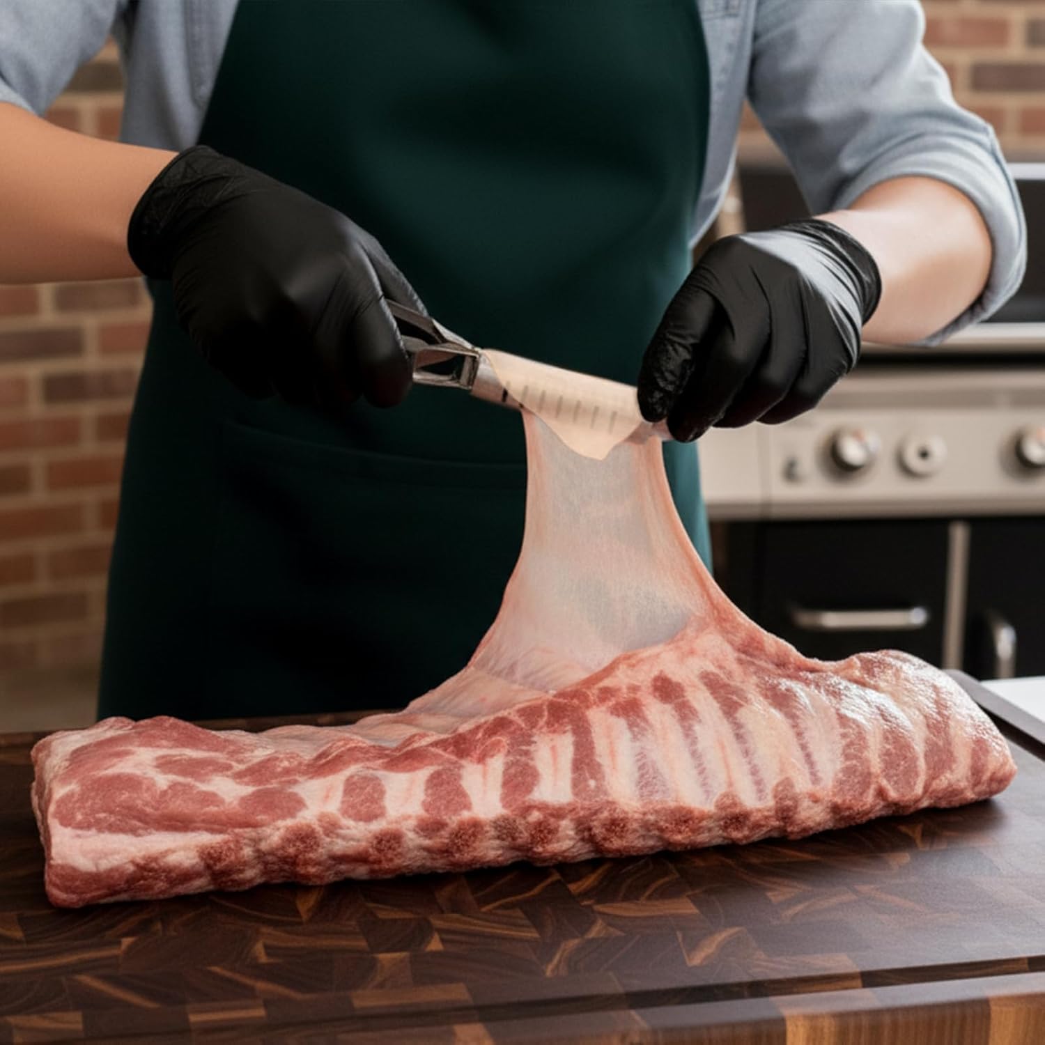 Stainless Steel BBQ Rib Rack & Membrane Remover Tool Combo - 2-in-1 Rib Prep and Cooking Set for Grills & Smokers - Heavy Duty Roast Rack for Ceramic Large Green Egg & Charcoal Grills,Oven Safe