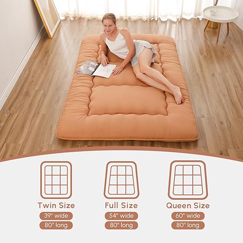 Miniatura 124 de Colchón japonés de suelo, colchón futón con bolsa de almacenamiento portátil, colchón enrollable grueso de tatami adecuado para campamento, Un negro