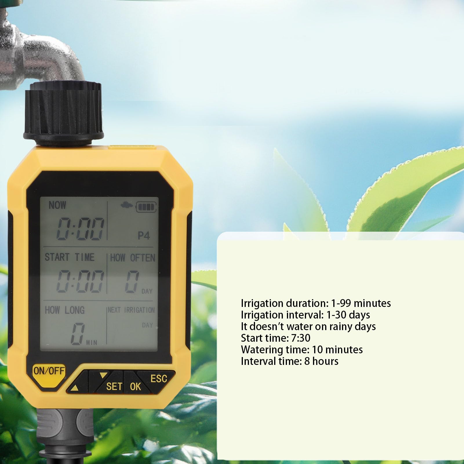 Bewässerungscomputer mit Regen-Sensor, 4 Programmierbare Zeitpläne, ABS und Messing Material, Automatische Gartenbewässerung für Rasen und Garten