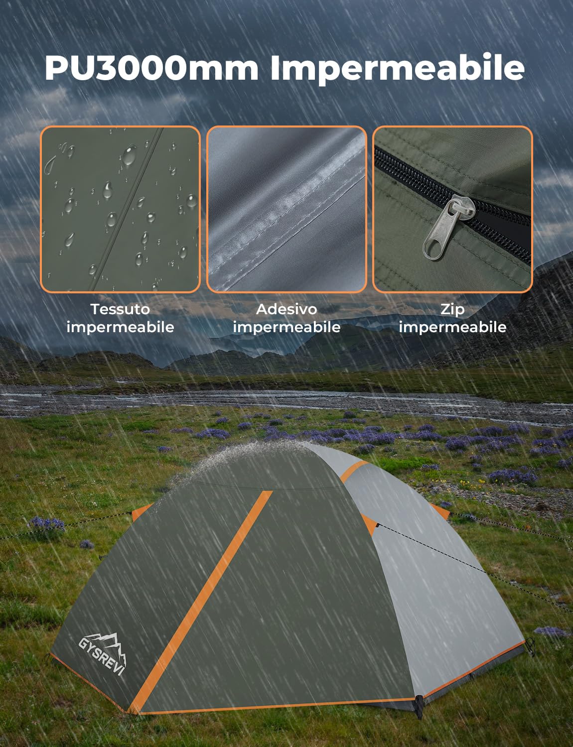 Tenda Campeggio per 2-3 Persone,Tenda da Campeggio impermeabile e Antivento,Copertura Antipioggia Rimovibile, Facile da Montare, Adatto per il Campeggio, Attività All'aperto