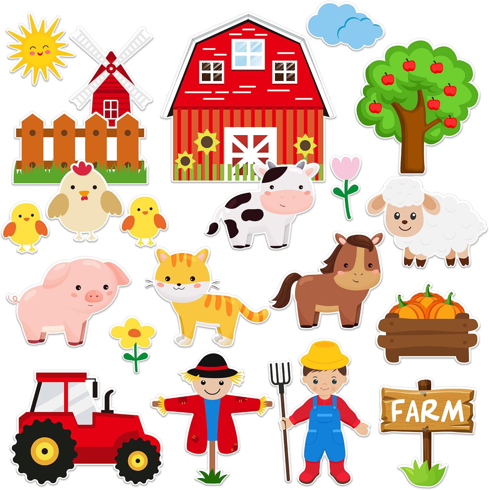 Whaline 40Pcs Farm Animals Cutouts Bulletin Board