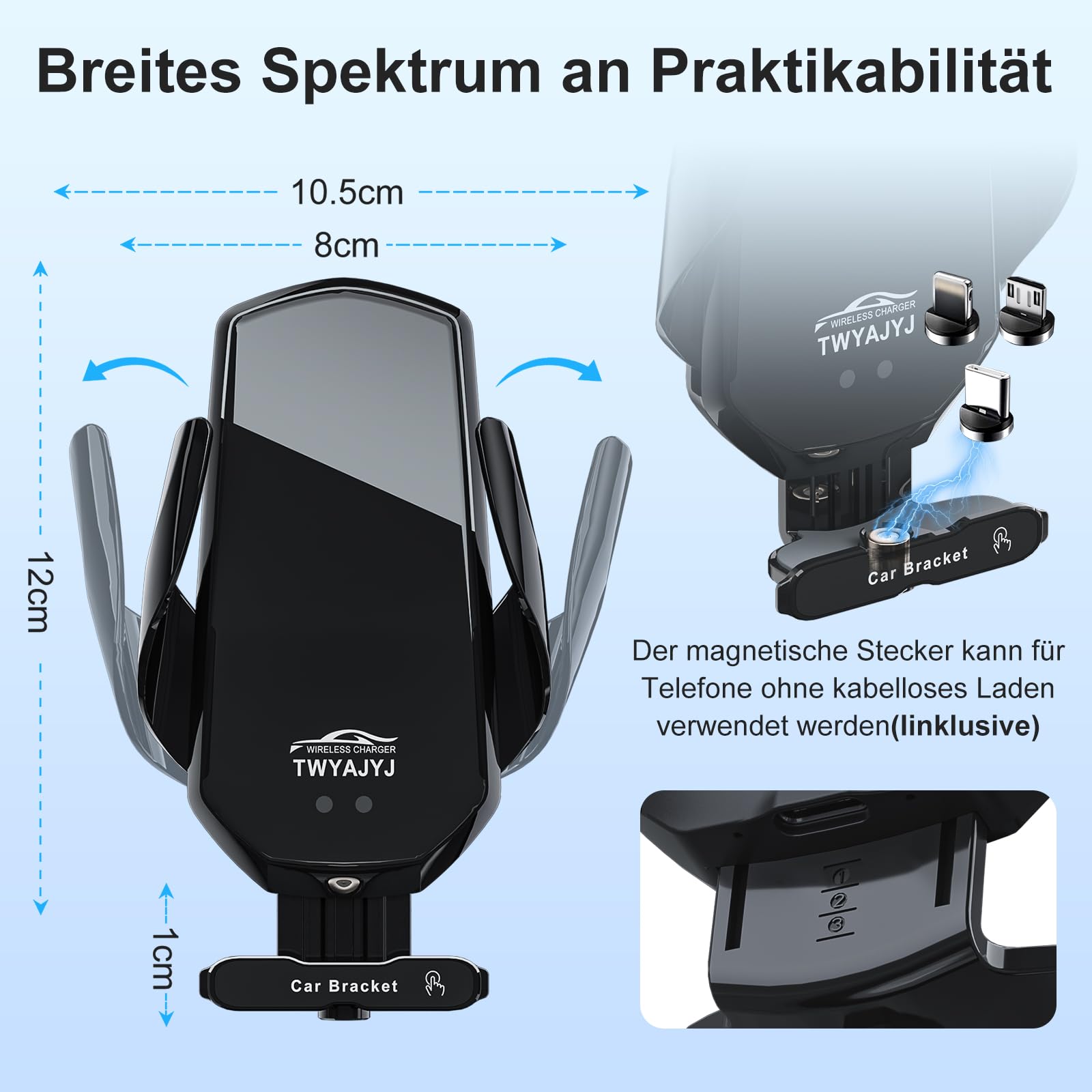 Handyhalterung Auto mit Ladefunktion, 15W Qi Induktive Ladegerät Auto Automatische Klemmung, Autohalterung Induktives Laden Schnellladung für iPhone Samsung LG Xiaomi OnePlus