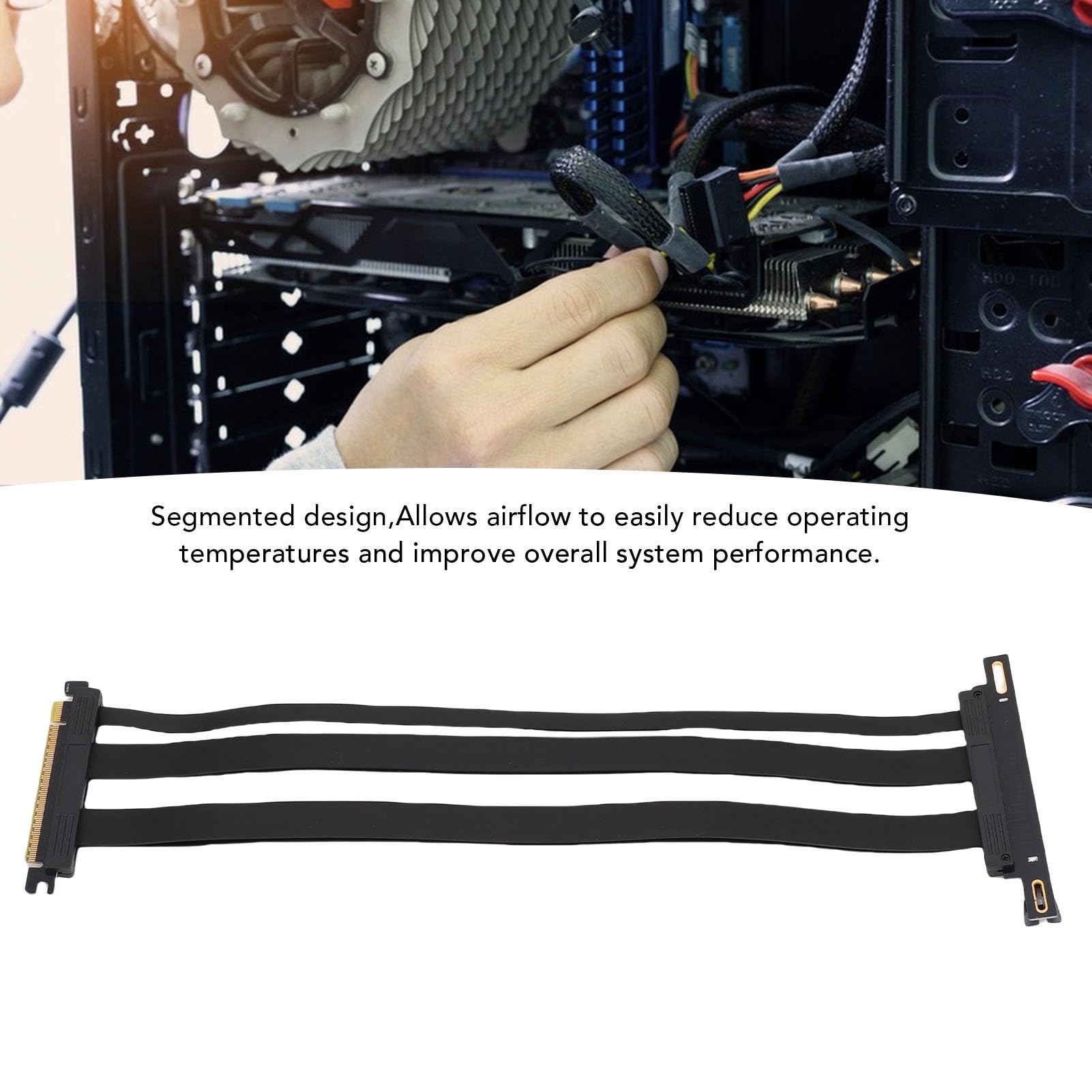 Fabater Ekranowany Kabel Riser PCIE 5.0 X16 do RTX 4090 (Ti) Kabel Przedłużający 128 Gb/s do Obudowy Komputera PC Aplikacje AI — ABS, Czarny (40cm)