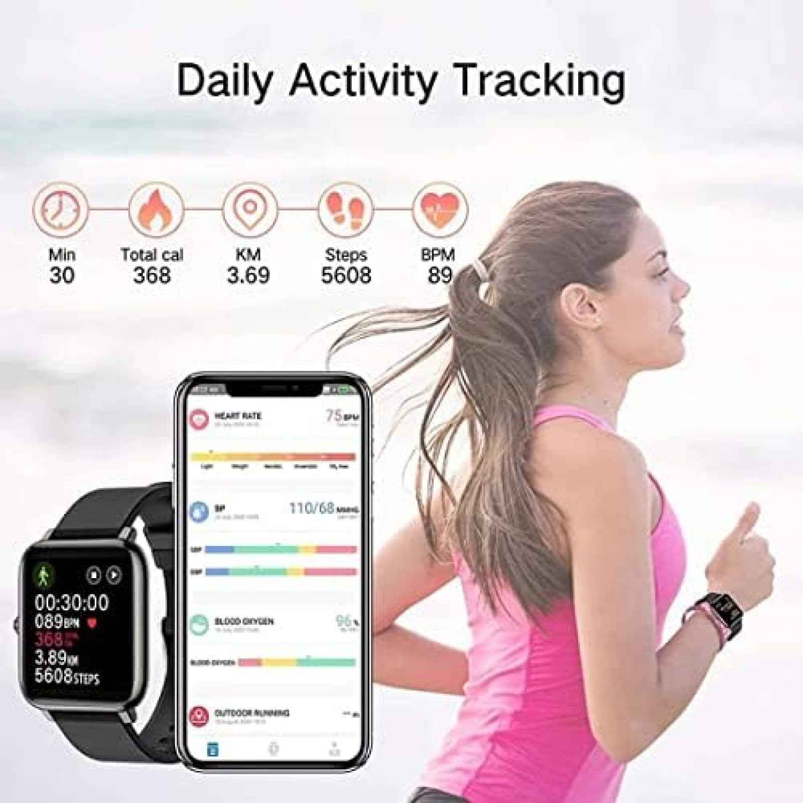 Inteligentny Zegarek Lady, Opaska Monitorująca Aktywność Fizyczną Z Monitorem Pracy Serca, IP67 Wodoodporny Krokomierz Sportowy Zegarek Kalorii Dla Inteligentnego Zegarka IOS Android,mi,Pleasant63