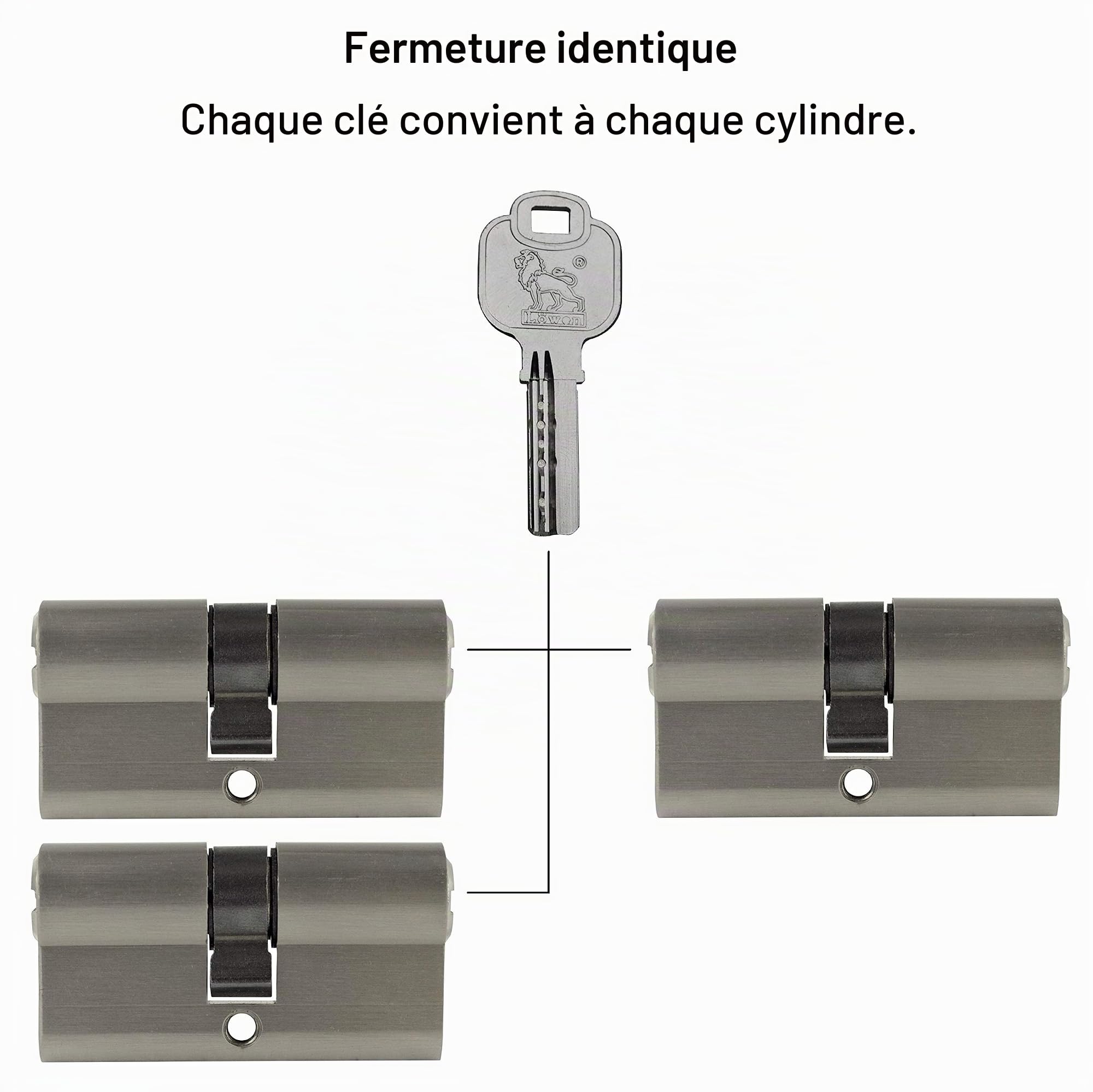 Lot de 3 cylindres profilés 80 mm 40/40 à fermeture identique avec 15 clés double cylindre