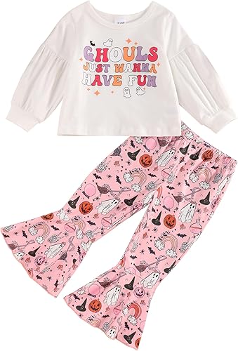 Disfraz de Halloween para bebé niña pequeña Hocus Pocus, camisa de Halloween con pantalones de campana para niña