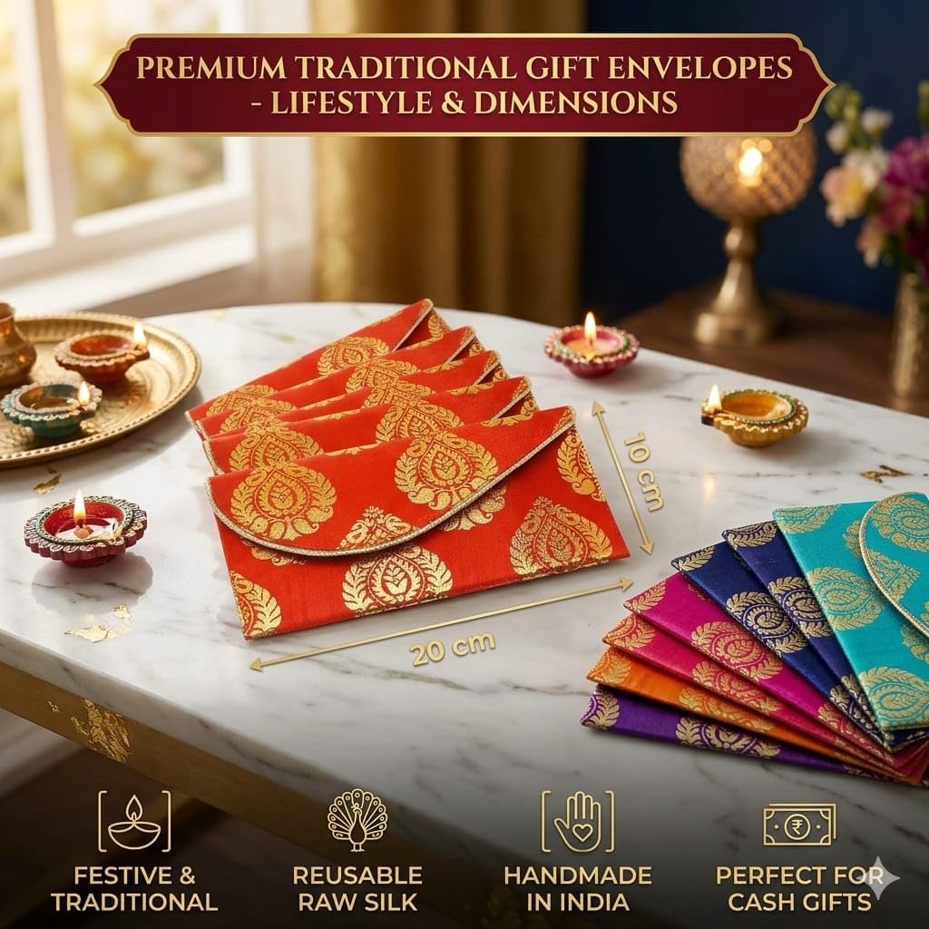 Saudeep India Koperty upominkowe z nadrukiem na pieniądze z surowego jedwabiu premium na ślub, ślub, urodziny, wiele kolorów, 50 szt
