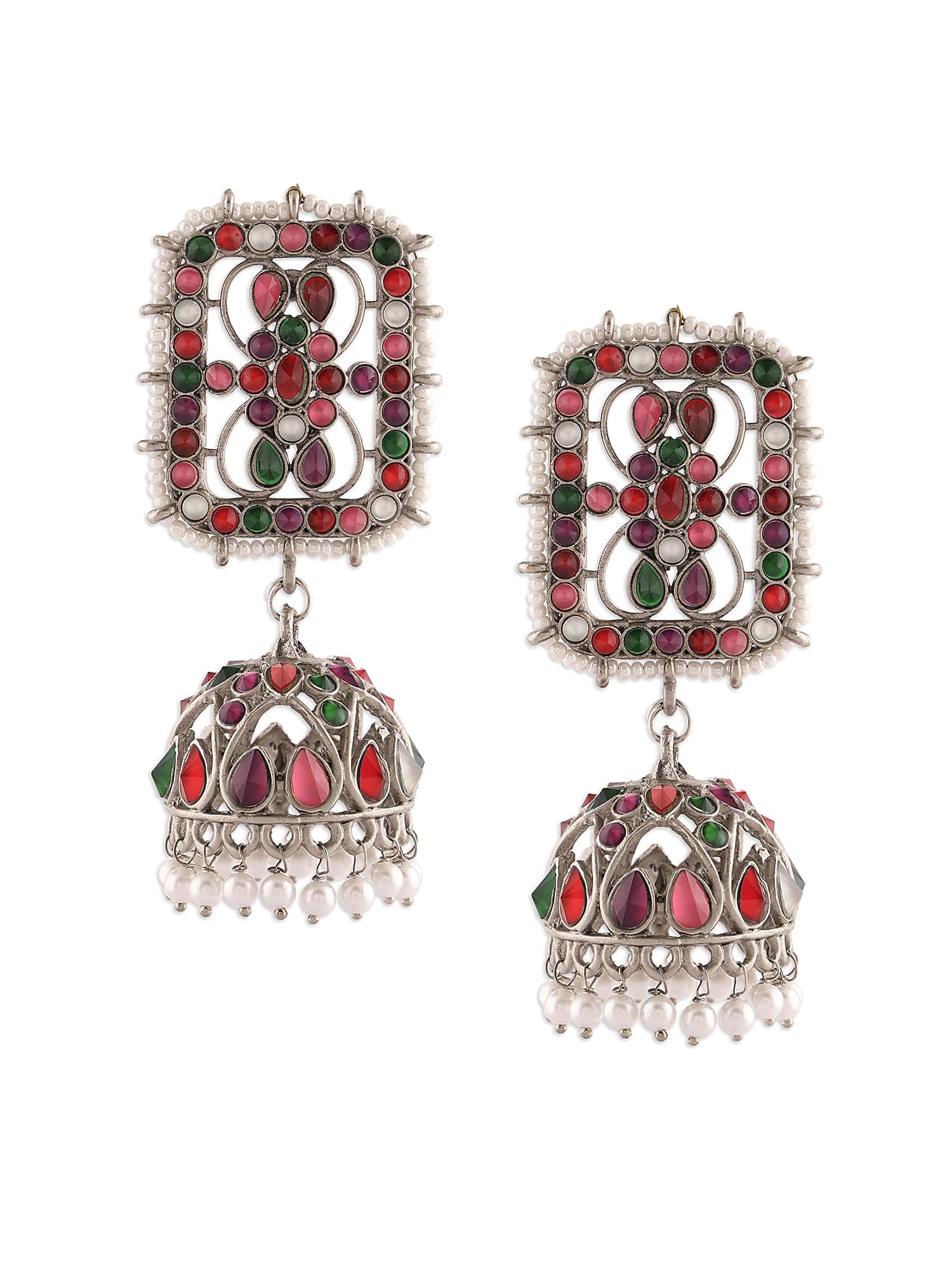 Zaveri Pearls Multi Colour Silver Oxidised Kundan Stones & Beads Traditional Jhumki Earring For Women-ZPFK16700 (B0CKZCW331) Amazon Price History, Amazon Price Tracker
