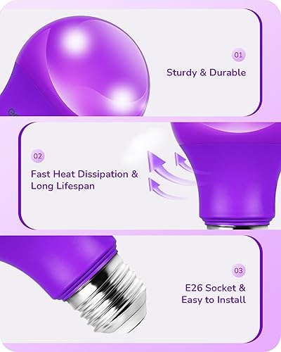 Miniatura 5 de EDISHINE Bombilla azul A19, bombilla LED azul E26, 9 W (equivalente a 60 W), luces azules al aire libre para decoración de Navidad, porche, jardín,