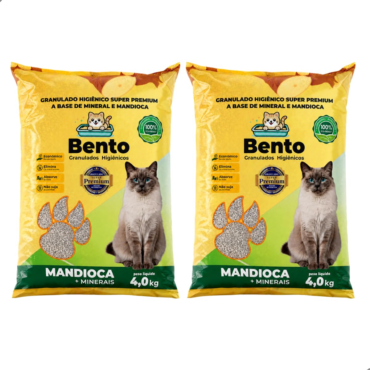 Kit 2 Areia Sanitária Higiênica para Gatos Biodegradável Mandioca e Bentonita 100%
