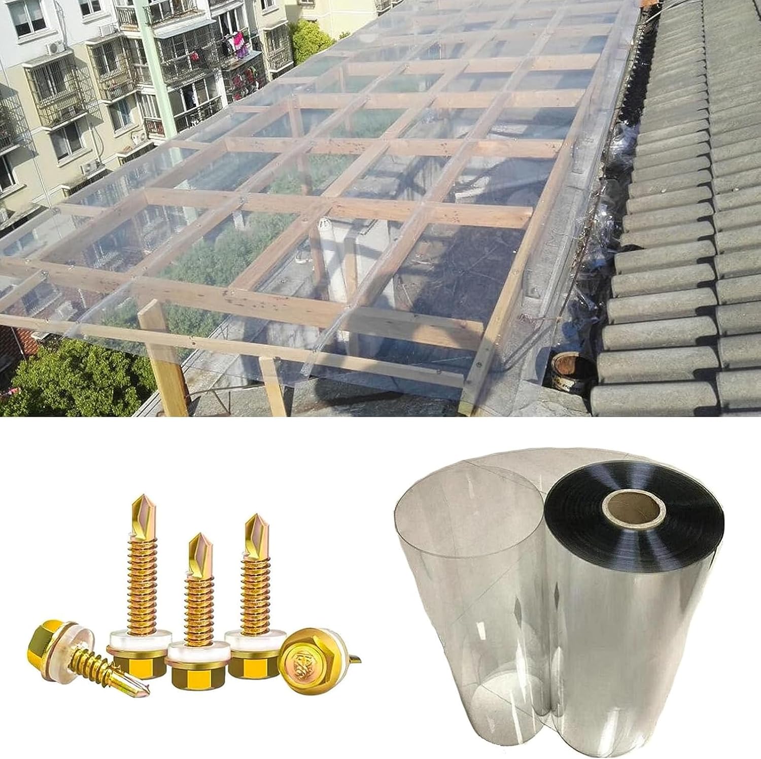 Clear Acrylic Plastic，Clear Polycarbonate Roofing Sheet UV Resistant Greenhouse Film for Roofs Carports Canopies Lightweight Acrylic Panels for Sunrooms and Enclosures (2.62x32.8ft)