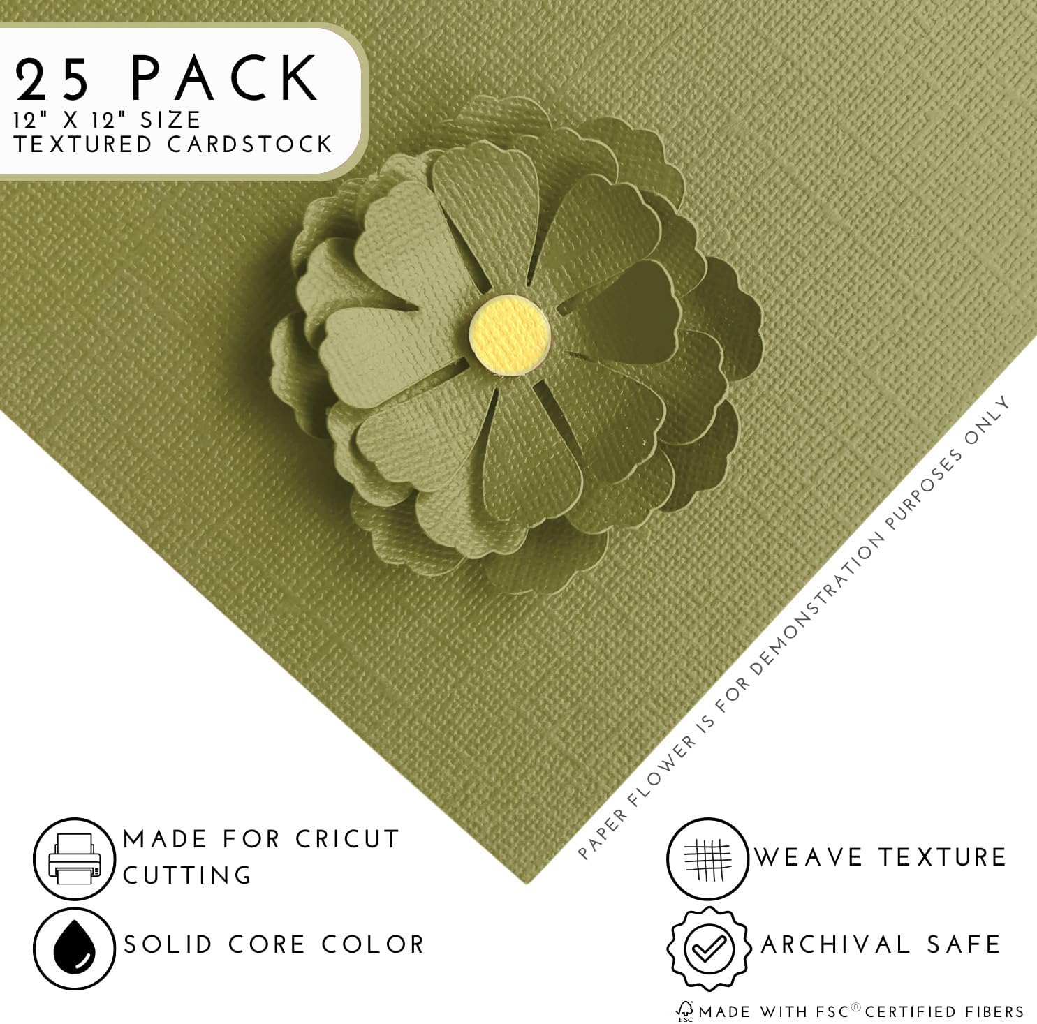 Thyme—12x12 Textured Cardstock | 80lb Textured Green Scrapbook Paper | Premium Cardstock for Cricut Cutting | 25 Sheets