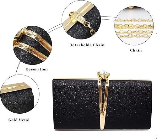 Miniatura 7 de Aovtero Bolso de noche para mujer, bolso de novia con cadena