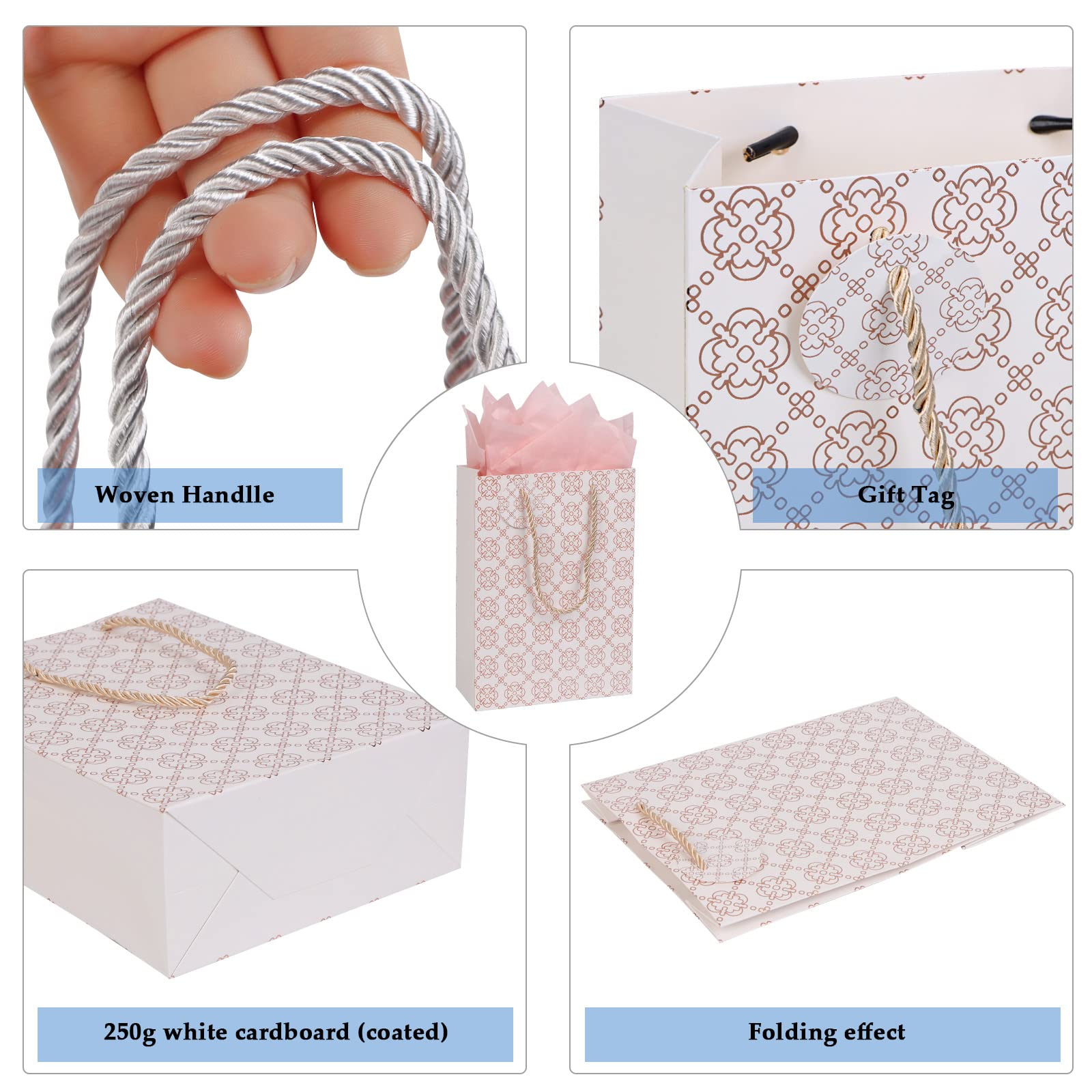 Liobelon Set Da 3 Sacchetti Regalo Dipinti A Olio – Rosa, Con Manici, Biglietti E Carta Velina – Per Matrimoni, Baby Shower E Feste - 2