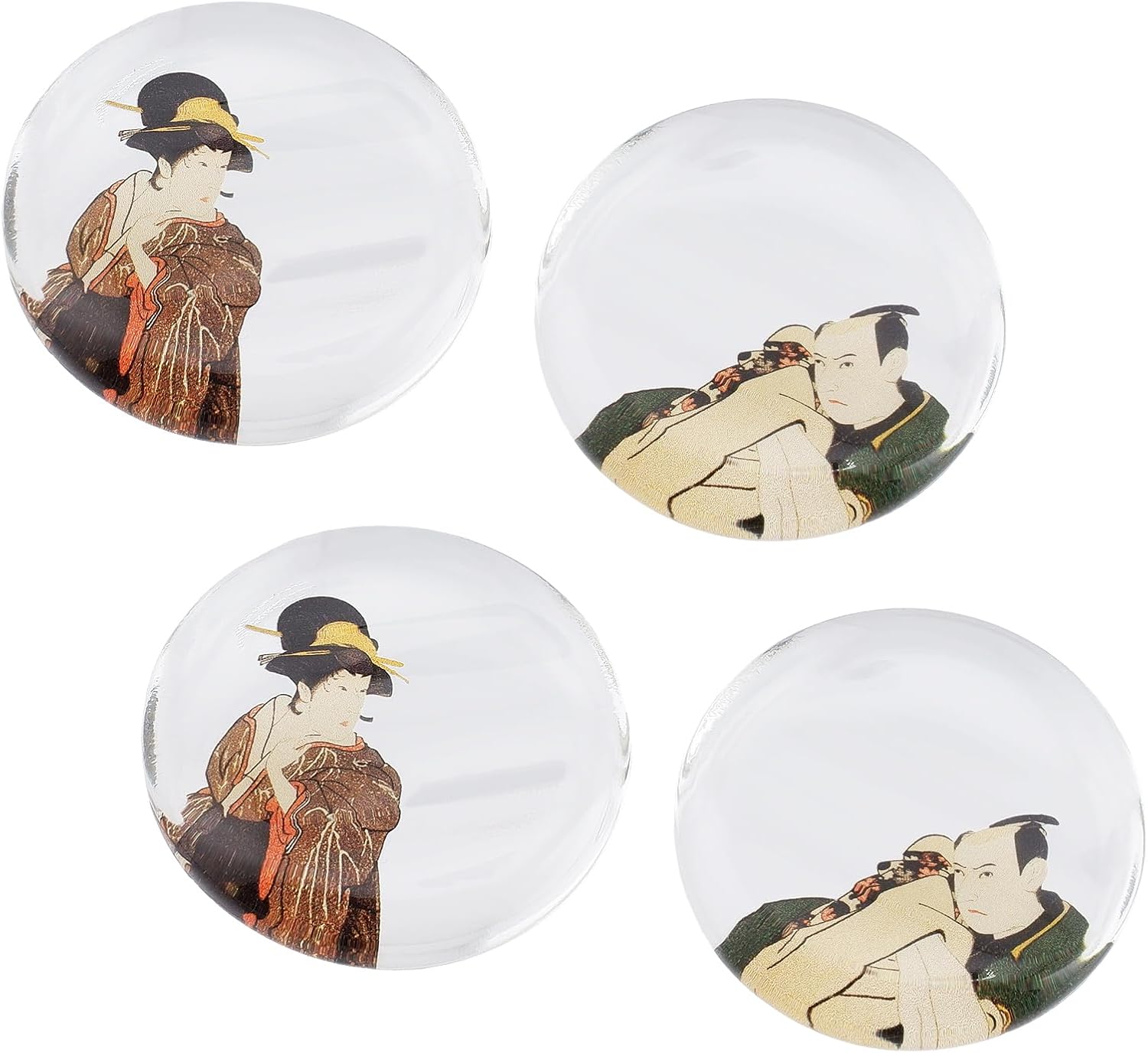 Japanese Glass Chopstick Rest Set of 4 - "Ukiyo-e Kabuki" Actor Portrait Design - 1.6" (4cm) Artistic Zen Tableware - Handcrafted in Japan