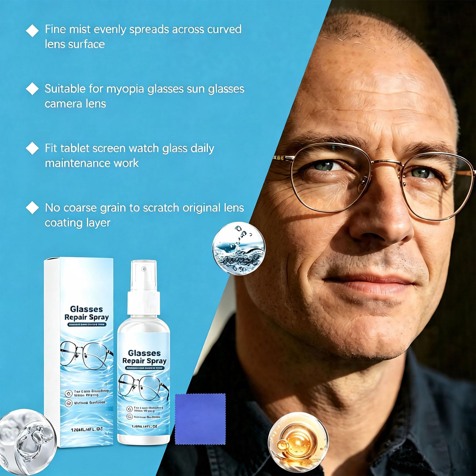 Brillenglasreiniger & Kratzer-Reparaturspray - Tragbare Flasche Mehrzweck-Brillenreinigungsspray, streifenfreies Schnellwischen für alle Linsen, klarere Sicht (6pcs)
