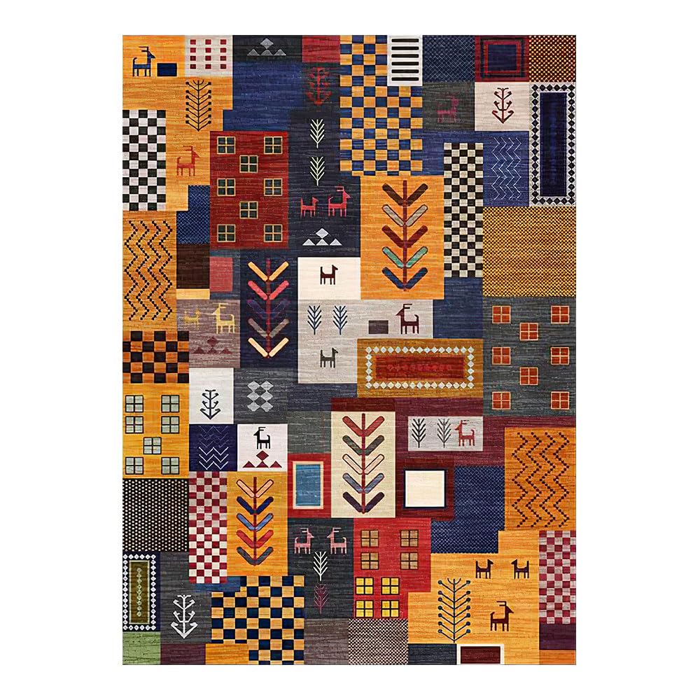 Dywanik o wymiarach 1,6 x 2 m, duży dywan, 160 x 200 cm, zmywalny, do salonu, estetyczny, akcesoria do sypialni, dywan, geometryczny, tradycyjny, pomarańczowy