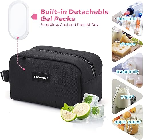Miniatura 6 de Bolsa térmica pequeña congelable, bolsa de almuerzo pequeña mejorada de tamaño más grande aislada con bolsa de hielo, bolsa térmica para aperitivos
