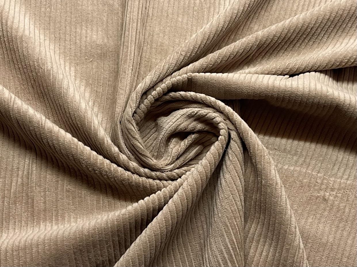 Crs Fur Fabrics 1Mtr 140Cmx100cm Washed Jumbo Cord 4.5 Wale Cotton Velvet Fabric Material Light Brown,