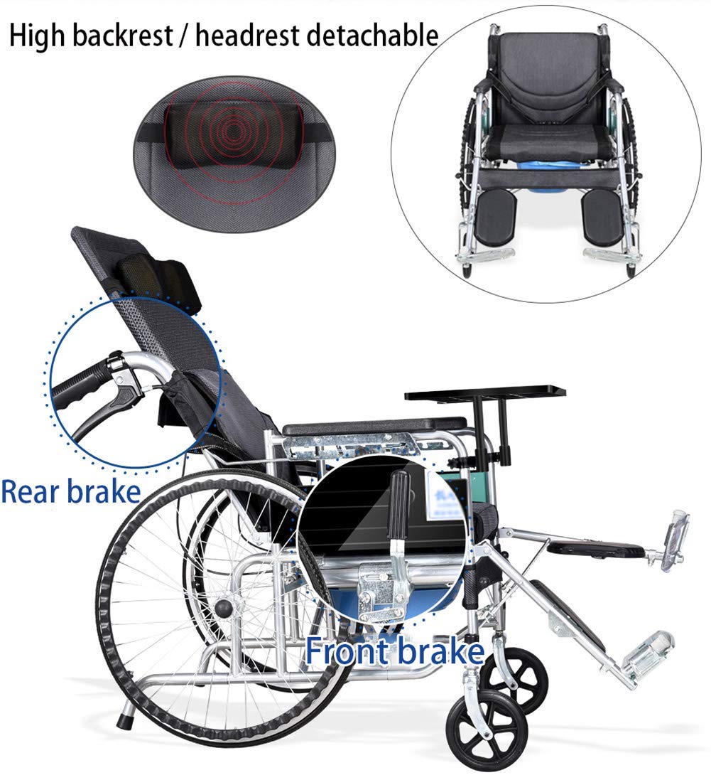 Silla de ruedas con reposacabezas, silla de ruedas eléctrica plegable y ligera, protección antimicrobiana, silla de transporte plegable es portátil, ruedas traseras grandes de 24 pulgadas,