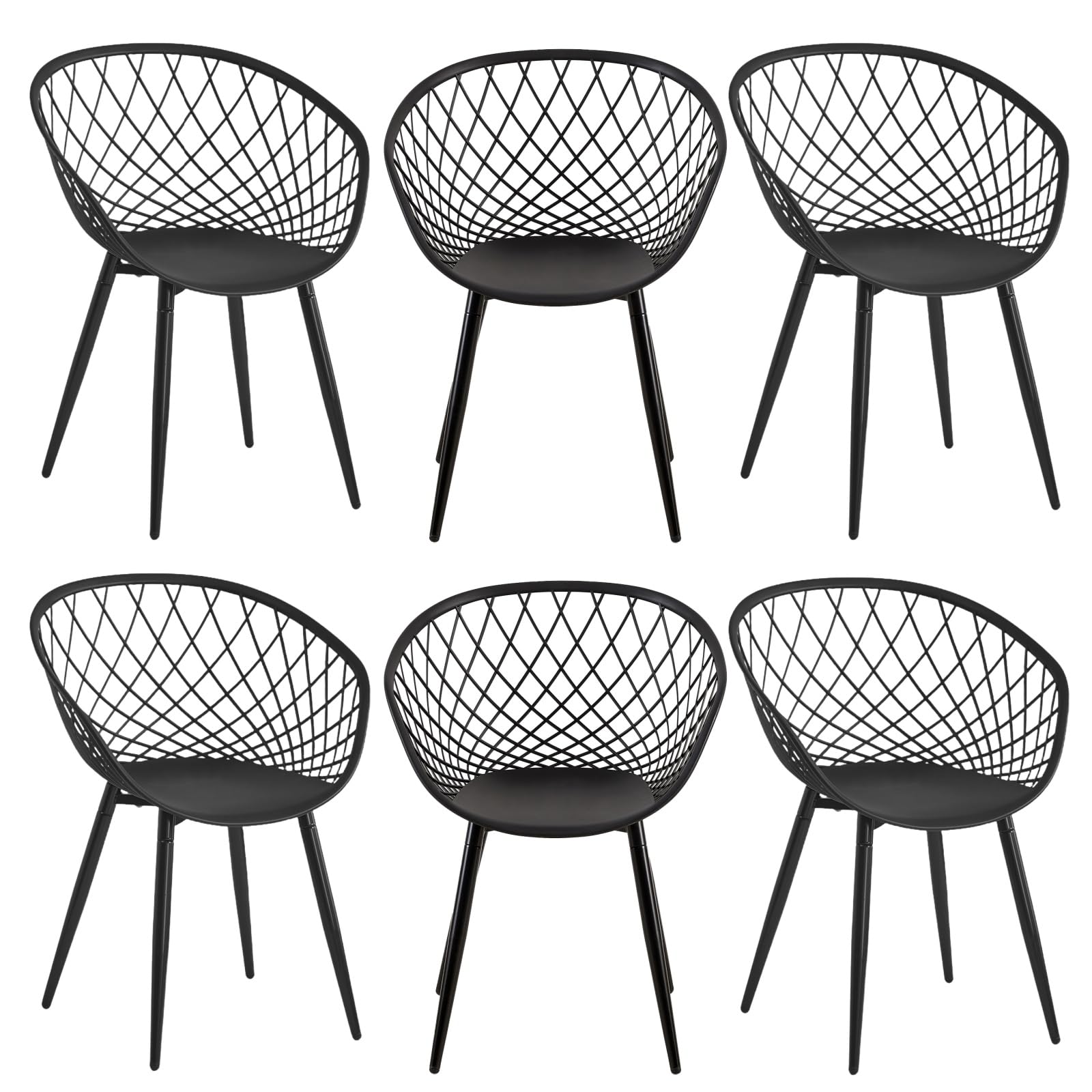 Juego de 6 sillas de jardín, sillas de jardín con reposabrazos, sillas de plástico con respaldo y patas de metal, muebles de terraza, muebles de balcón