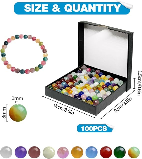 100 Pcs Multicolor Stone Beads, 8mm Round Beads for Jewelry Making