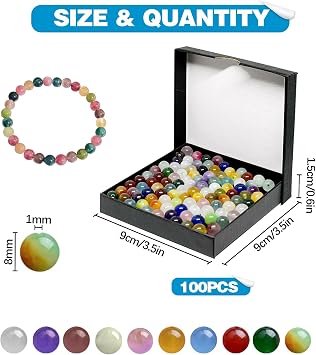 100 Pcs Multicolor Stone Beads, 8mm Round Beads for Jewelry Making