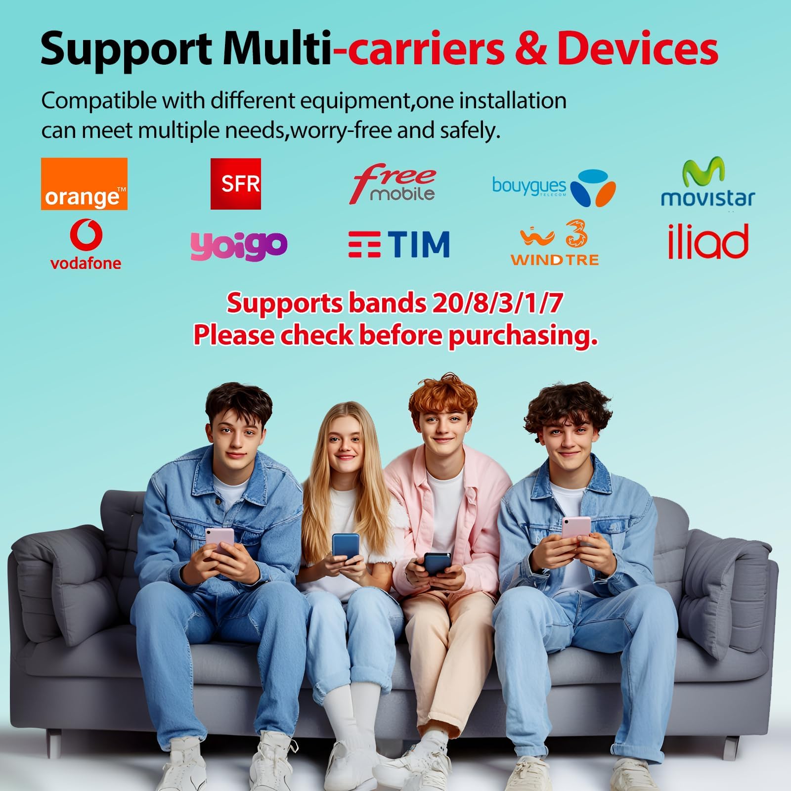 Amplificatore Segnale Cellulare per Casa fino a 150㎡, Facile Installazione con Antenna Incorporata, Display LCD HD, Ripetitore Segnale Cellulare 5G LTE 4G per Wind Tre,TIM,Iliad