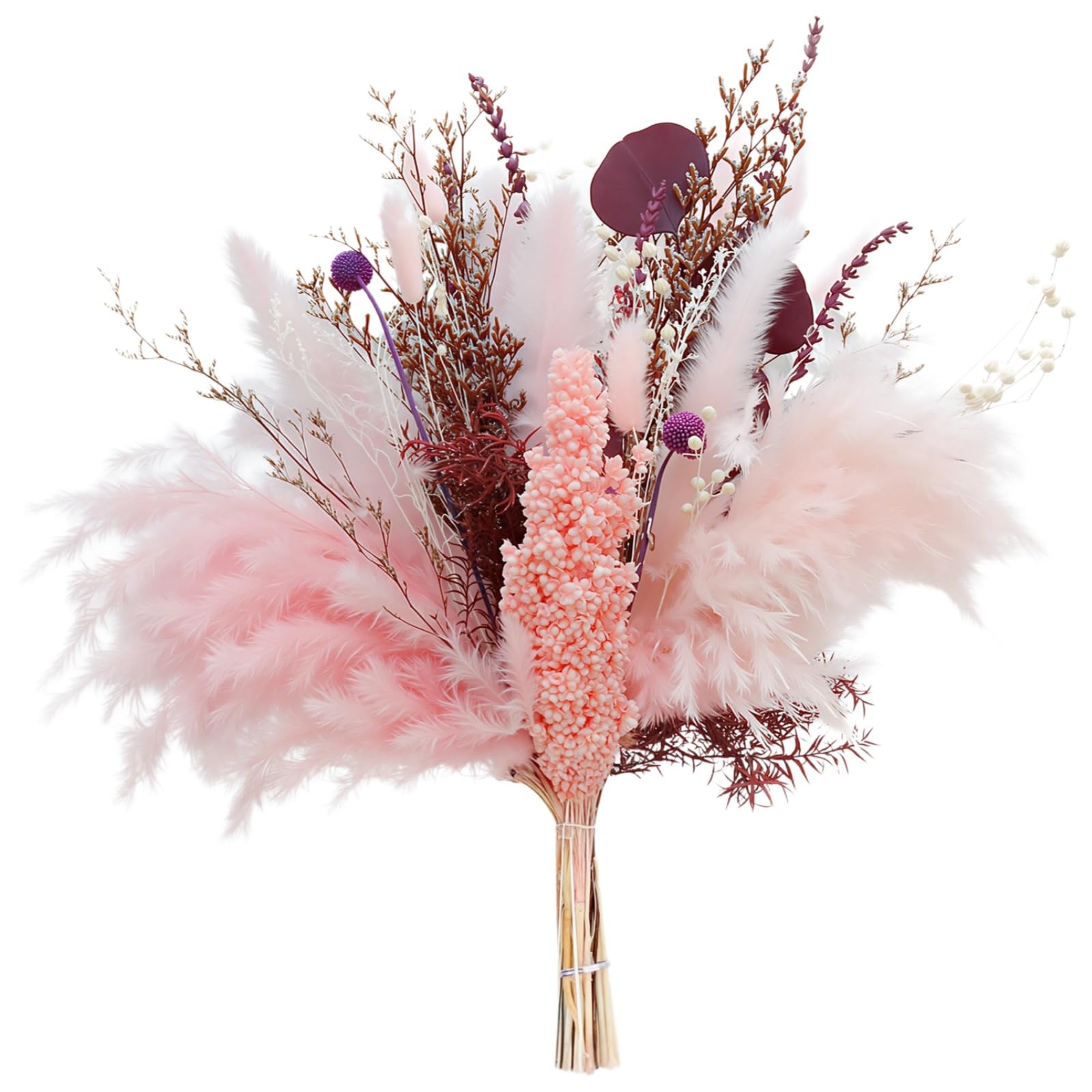 Pampasgras Deko, Trockenblumenstrauß aus Pampasgras, vielseitige echte Trockenblumen, Mix in Rosa und Violett, ideal für Zuhause, Feiern und Vase, für Tisch und Raumgestaltung
