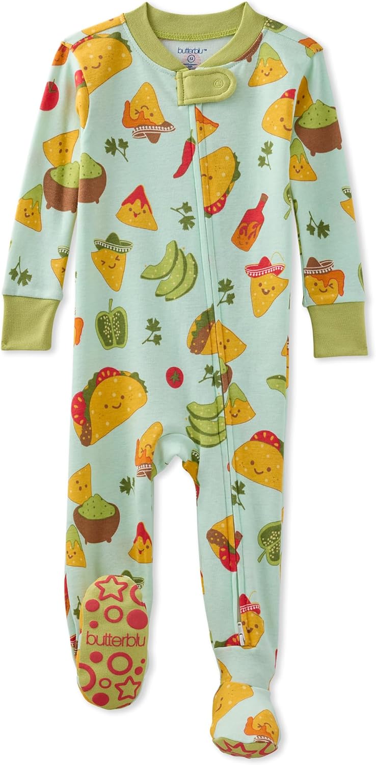 Cruz Snug-fit Footed Baby Pajamas 100% Organic Cotton Zip Front Sleeper Pjs W/Grippers for Baby Boys​