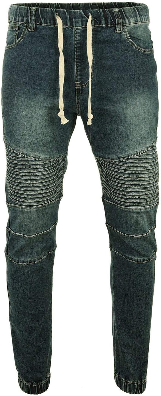 ZIMEGO Men's Vintage Washed Drop Crotch Hipster Stretch Jogger Denim Pants