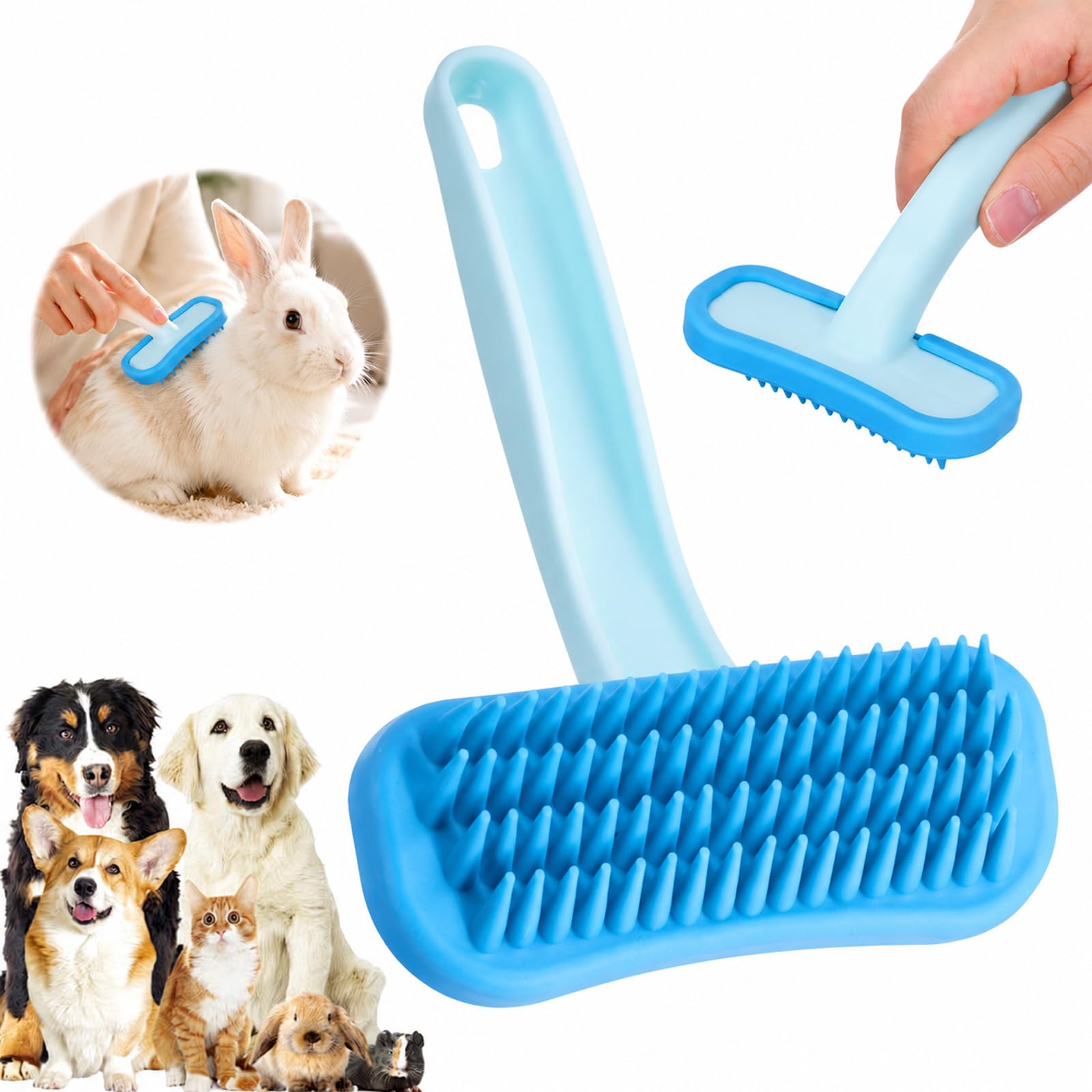 SULIKJHUI Silicone Cat Brush for Grooming, Soft Bunny Brush with ABS Handle - Removes Loose Fur & Detangles Small Animals Like Kittens, Puppies & Chinchillas (Blue)