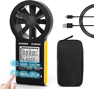Rechargeable Anemometer Handheld, Digital Smart Touch Wind Speed Meter,Portable CFM Wind Speed Gauge for Air Flow Velocity Temperature Measurement,HVAC Wind Anemometer Outdoor(INFURIDER YF-6000GH)