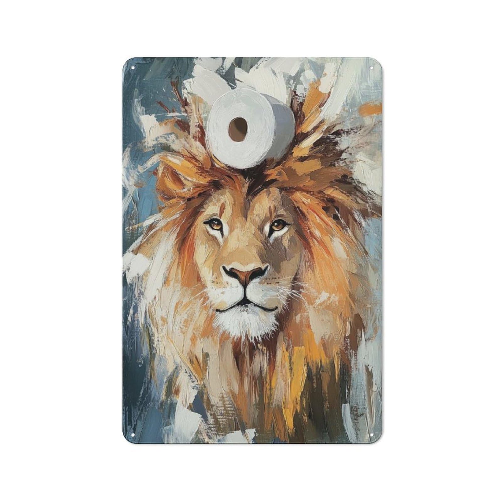 Junmoney Style-8 Lion With Toilet Paper Crown Metal Wall Sign 30X20cm, Retro Decor For Workshop Wall, For Garage, Workshop And Man Cave Decoration