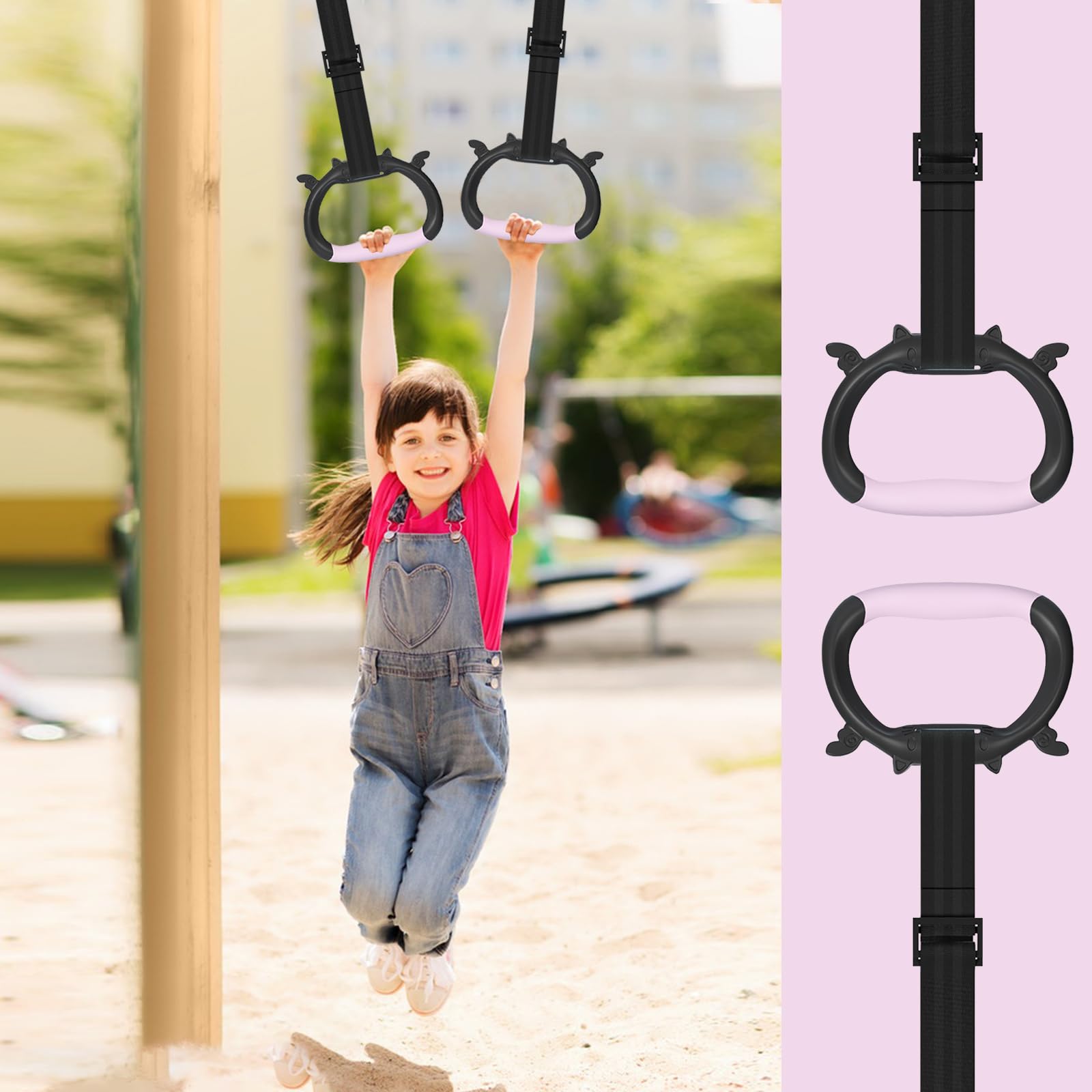 Grapelet Set di anelli da ginnastica per bambini, attrezzatura da palestra per bambini, cinghia regolabile per allenamento della forza, anelli per tirare gli anelli per l'allenamento fisico