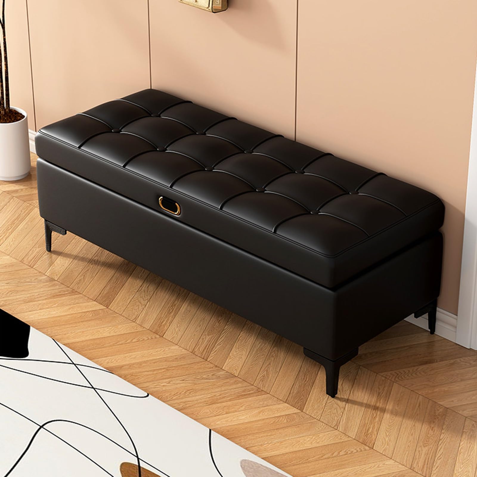 Multifunktionale Bank mit Stauraum, Polsterbank mit Stauraum Hockerbank mit Aufklappbarer Oberseite und Gepolstertem Ledersitz, Vielseitig Einsetzbar Als Schuhregal(Black,31.4in/80cm)