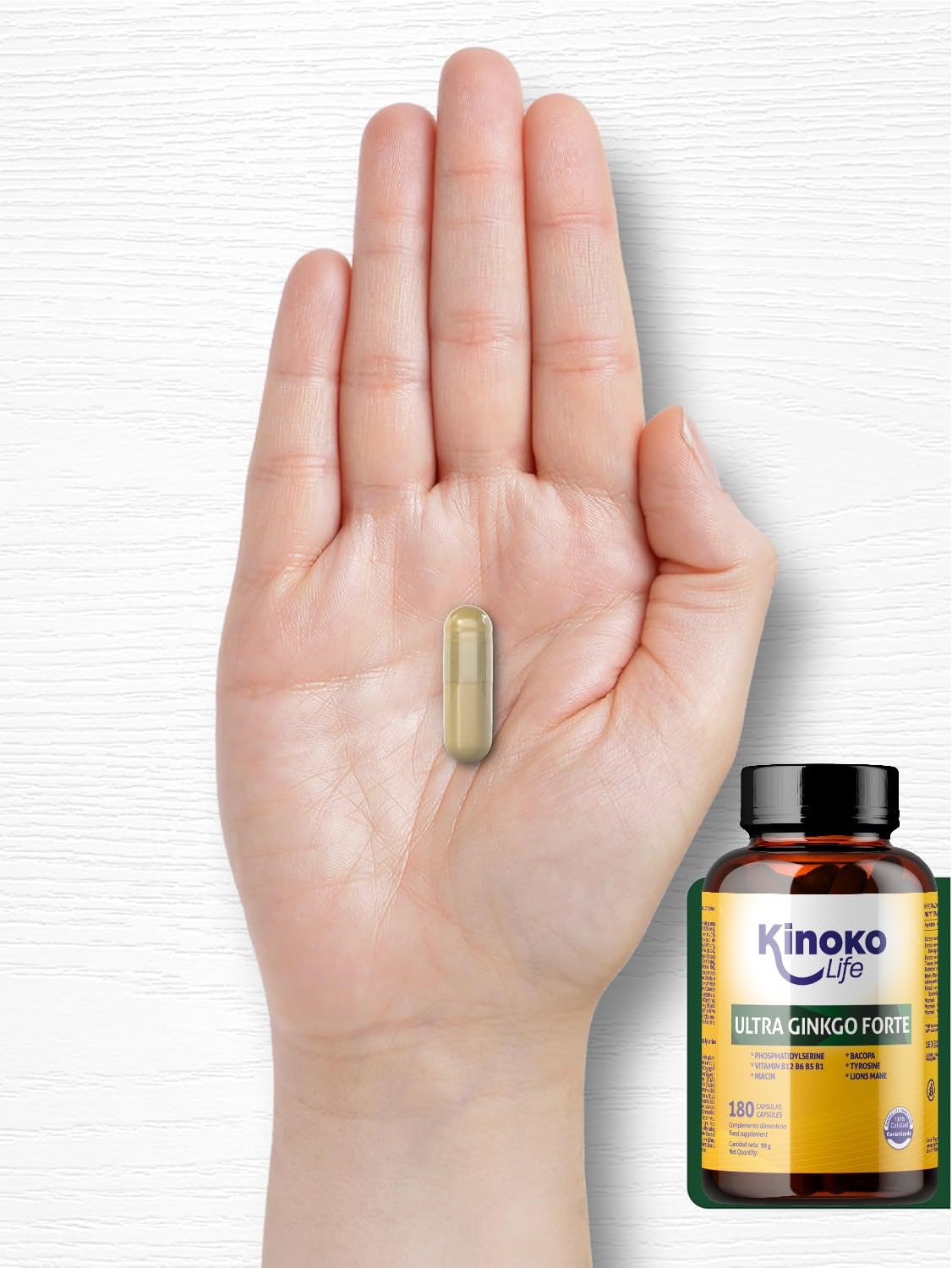 Ginkgo Biloba Forte 180 Capsule con Bacopa, Fosfatidilserina, Criniera di Leone, Tirosina, Niacina e Vitamine B Complex per Memoria e Concentrazione.