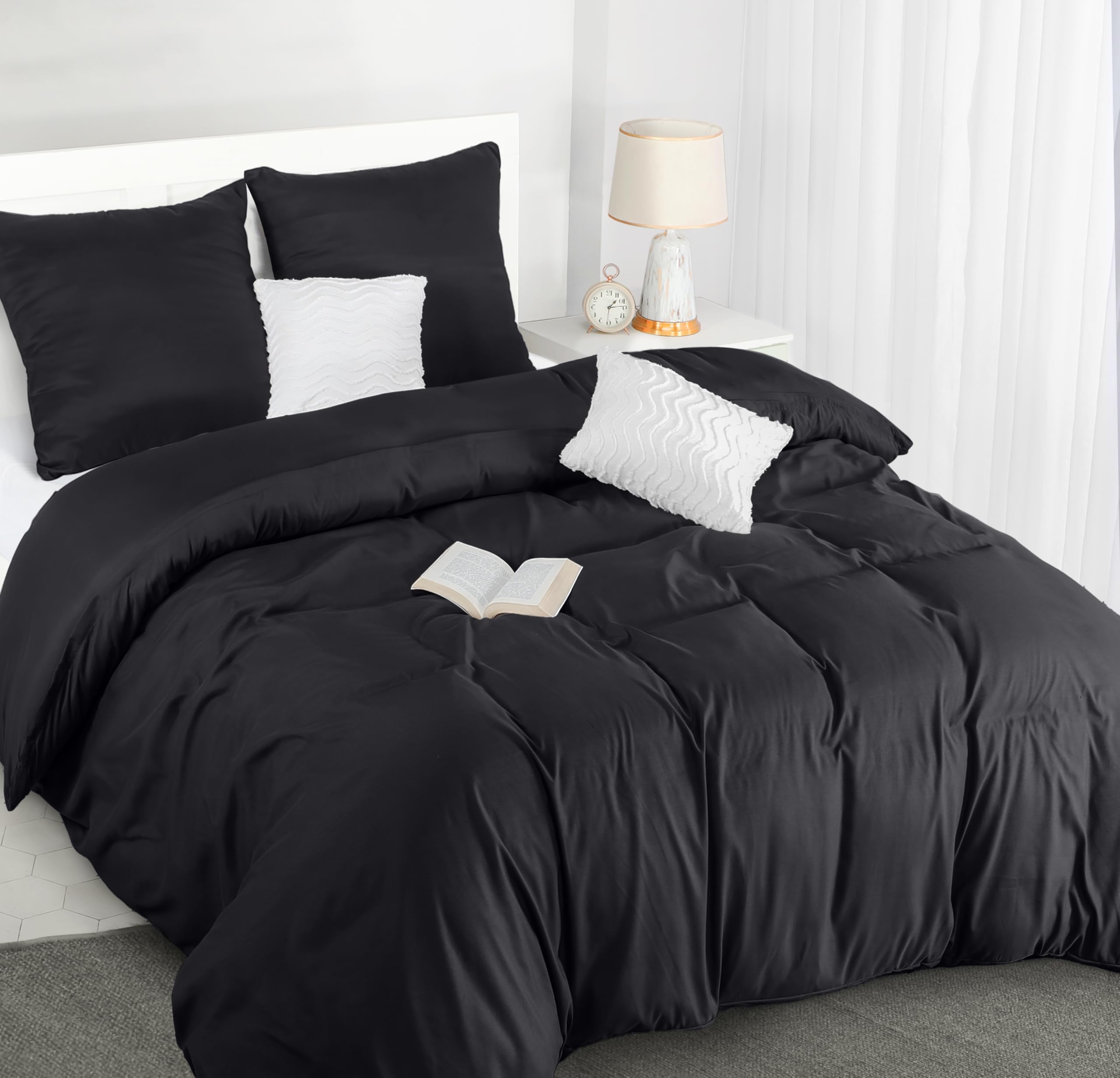 Utopia Bedding Copripiumino Matrimoniale 260x240 - Microfibra Copripiumino 260x240cm + Federe 65x65cm - Nero