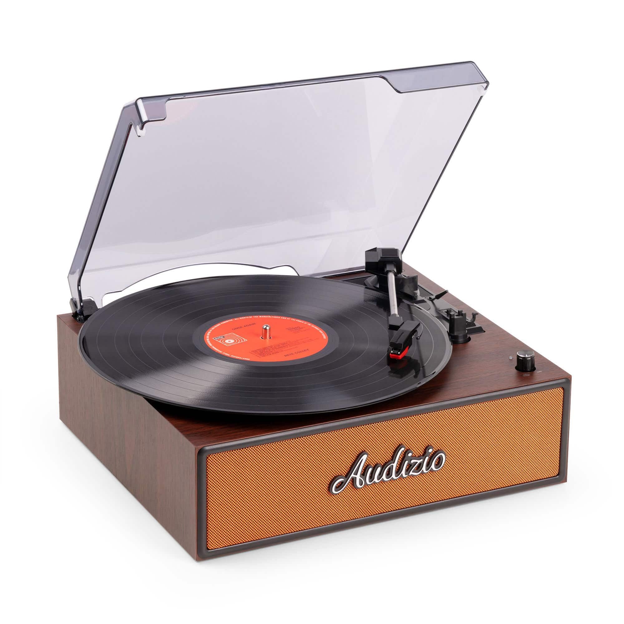 Audizio Reno – Giradischi con altoparlante Bluetooth – Retro Giradischi – Lettore in vinile per 33/45/78 RPM, Turntable in vinile con trasmissione a cinghia, giocatori vintage – rame
