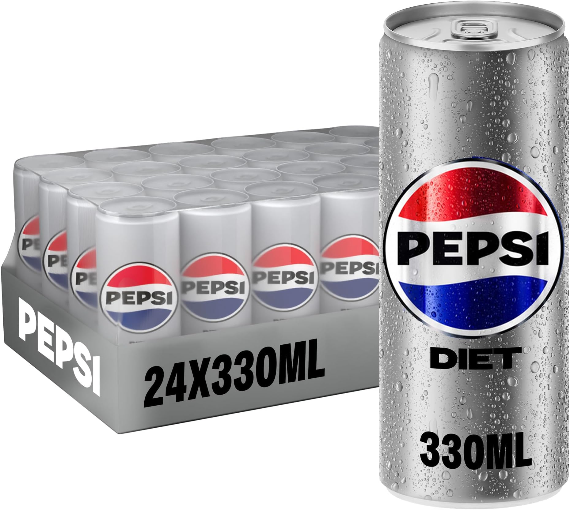 Diet Pepsi, Carbonated Soft Drink, Cans, 330 Ml Pack Of 24
