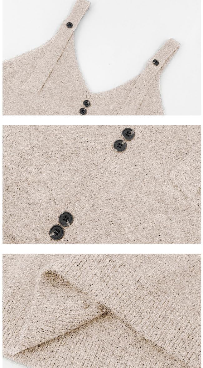 chouyatou Women's Suspender Strap Knit Overall Dress Button Loose Sleeveless Sweater Jumper Midi Long Dress - Image 5