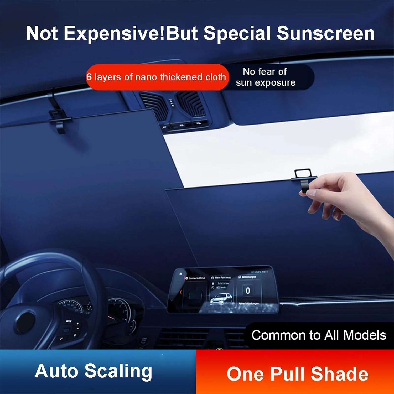 Automatic Retractable Car Sunshade, Retractable Car Sun Shade, Retractable Windshield Sun Shade, Adjustable Length, Car Shade Front Windshield Fit for Sedans, SUVs, Hatchbacks, Trucks