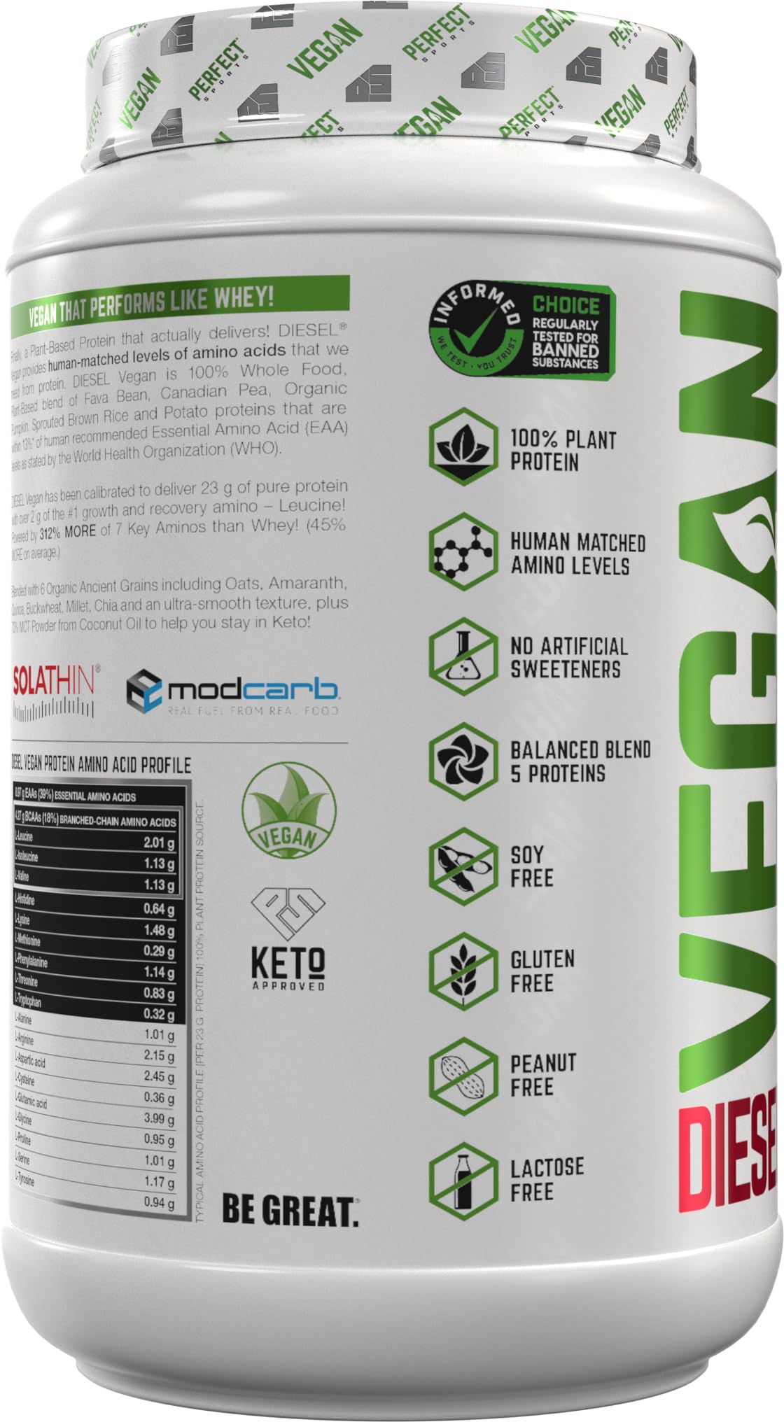 Perfect Sports Diesel Vegan 100% Plant-Based Protein (700g) Sueño