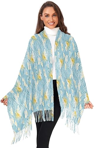 Miniatura 6 de bonita cachemira sentir invierno bufandas cálidas para navidad retro cielo sol olas chalinas para mujer de frio