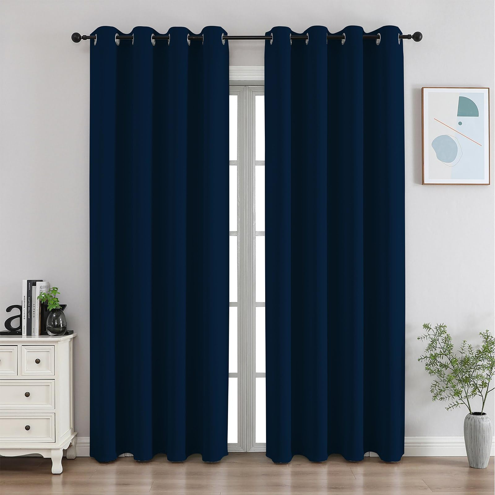 CUCRAF Navy Blue Blackout Curtains 84 Inches Long, Thermal Insulated Noise Reducing Grommet Window Drapes for Bedroom & Living Room(52x84 Inch, 2