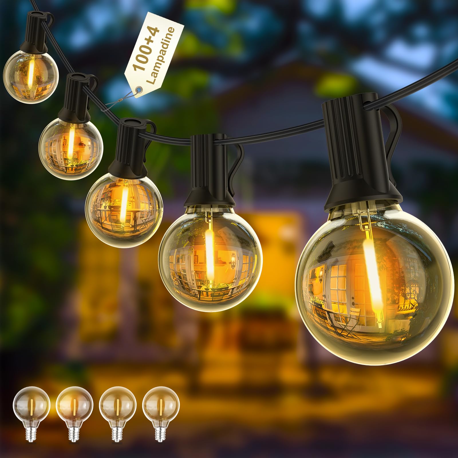 Yuusei 2X30M Catena Luminosa Esterno, 100+4 LED Plastica Impermeabile Lampadine with IP45, Luci da Esterno, Dimmerabile Esterni Catene Luminose per Terrazzo Festa Partito Matrimonio