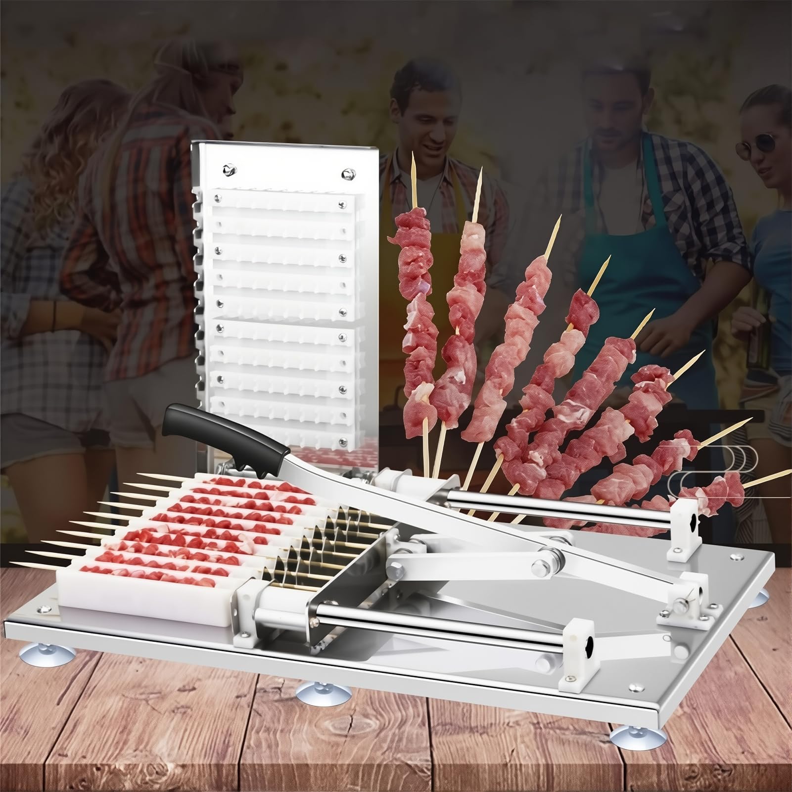 Kebab Maker ręczna forma do kabob z 10 otworami, 3 foremkami ze stali nierdzewnej i 200 szaszłykami do mięsa wielokrotnego użytku, narzędzie do grillowania na piknik i kemping na świeżym powietrzu