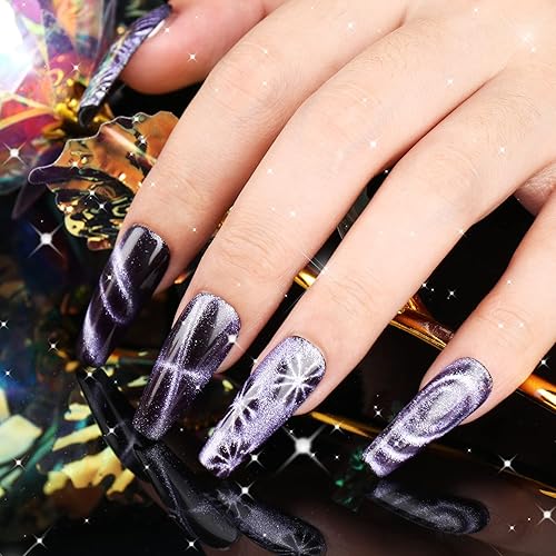 Miniatura 10 de Clara Colors Juego de esmaltes de uñas de gel de ojo de gato con luz UV, 20 colores, esmalte de uñas magnético holográfico con purpurina de la serie