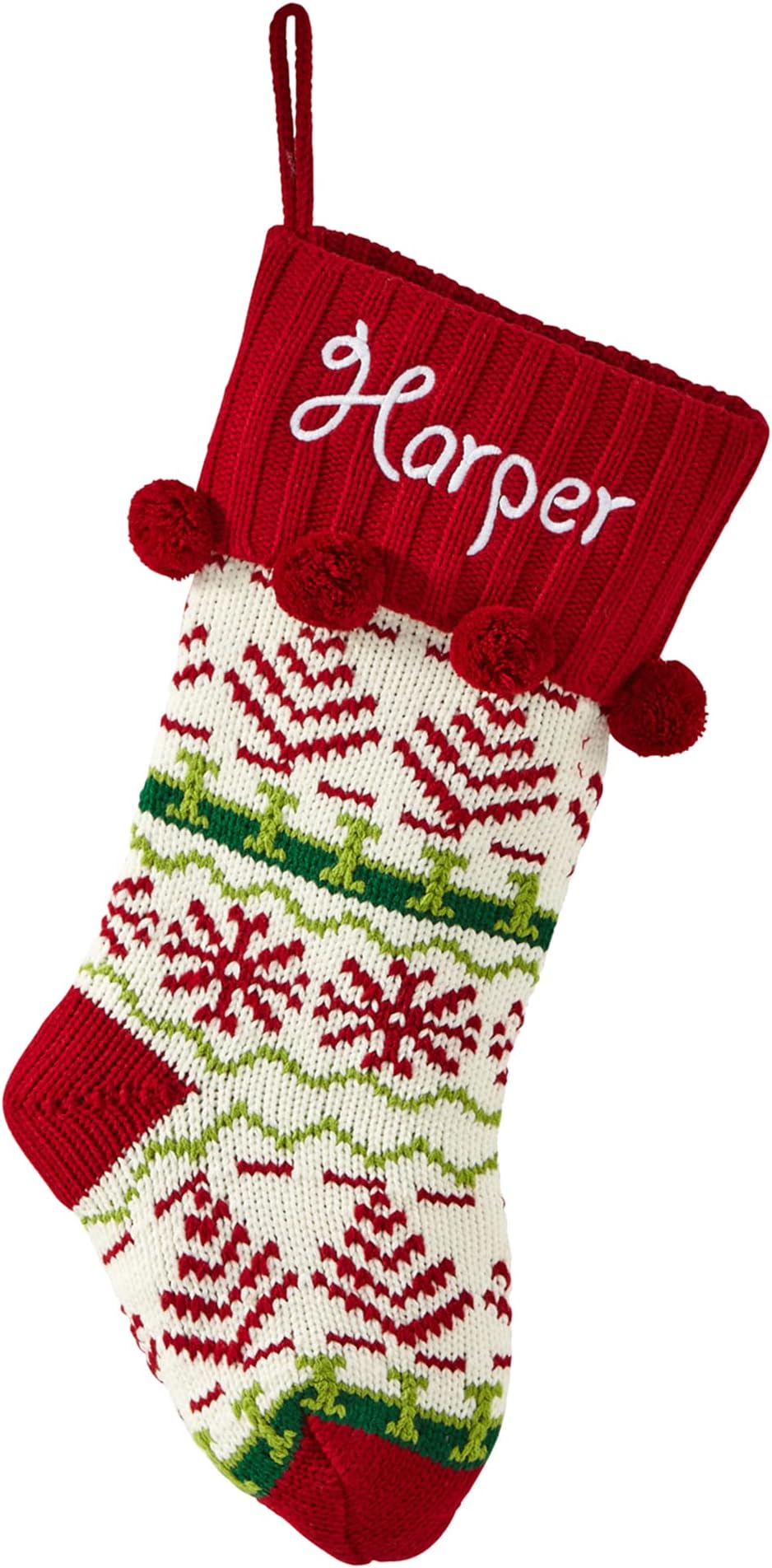 Let's Make Memories Personalized Snowflake Knit Christmas Stocking - Snowflake Stocking - Holiday Decor – White & Red - Customize Name - Embroidered Customize Name up to 12 Letters- 8.5"x18"