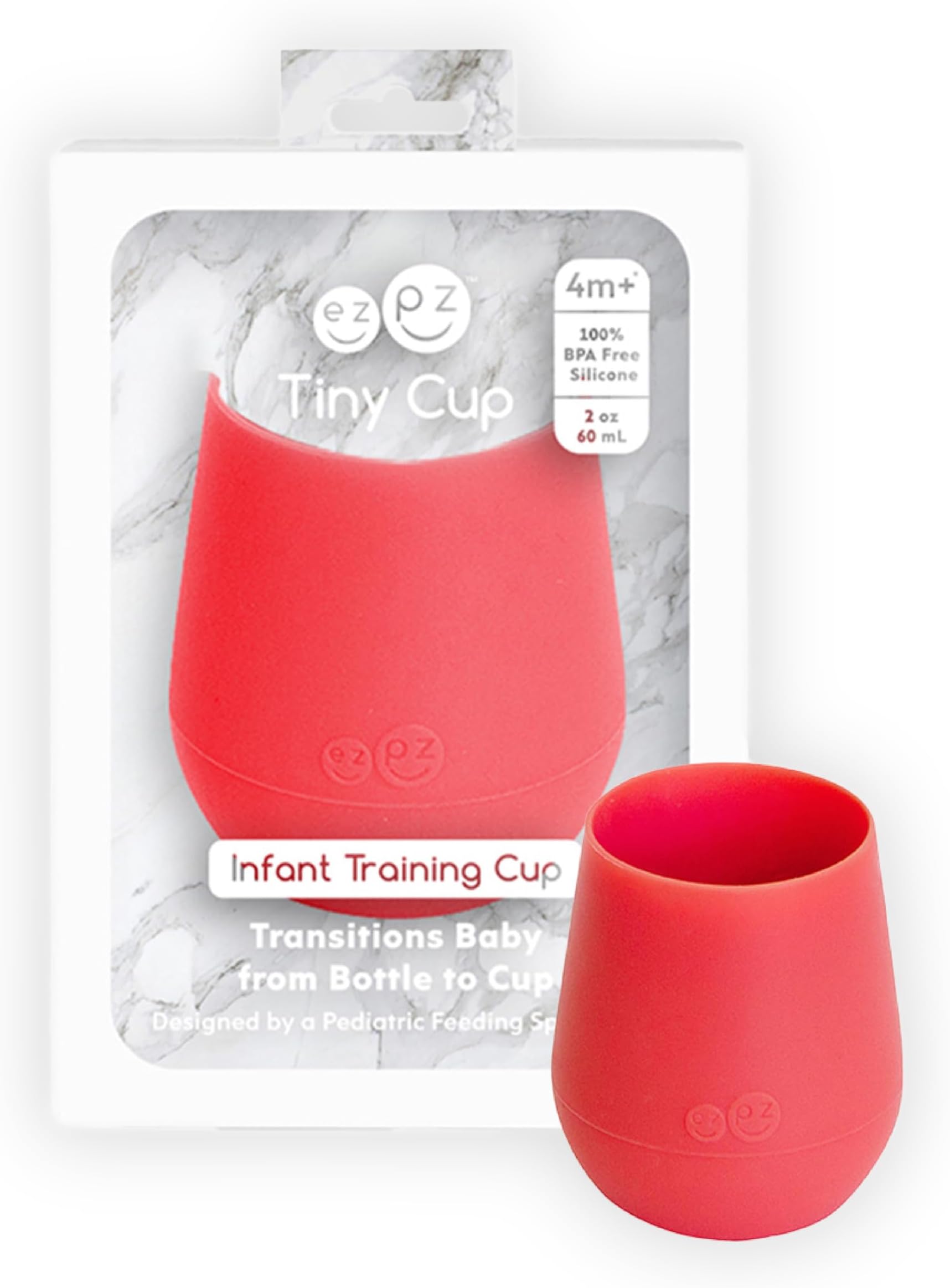 Ezpz Tiny Cup - 2oz/60ml Baby Weaning Cup - 100% Silicone Training Cup For Infants - BPA Free, Ideal Transition Design for little hands to Drink - 4 Months+ (Coral)